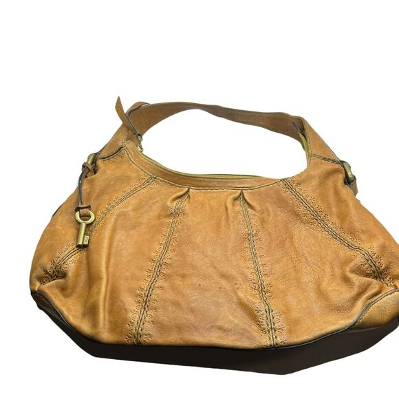 Fossil Boho Shoulder Bag Talita Womens Yellowish Tan Genuine Leather 8.5"x16"x4"